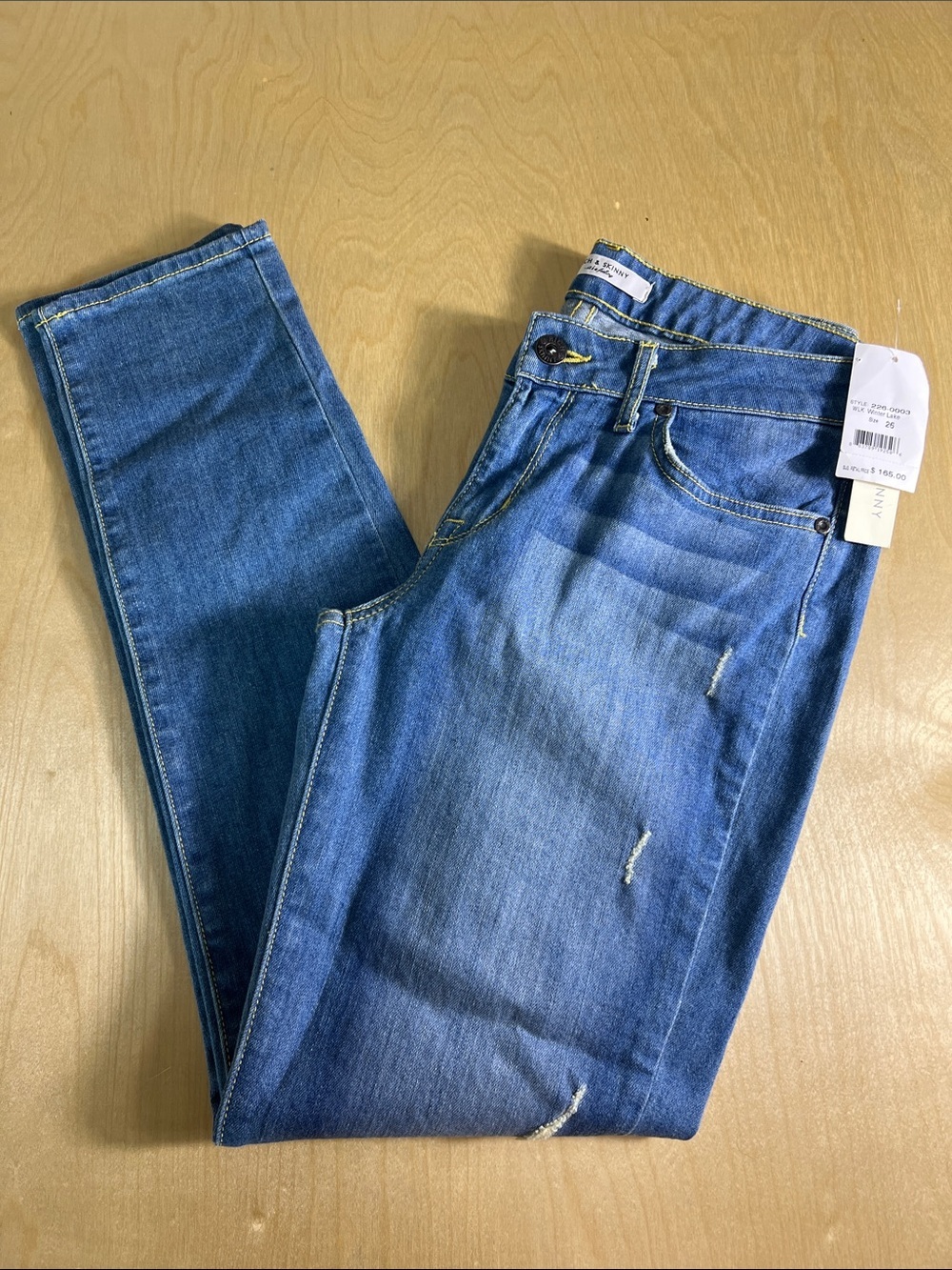 Rich & Skinny Medium Blue Skinny Jeans with Subtle Distressing size 26